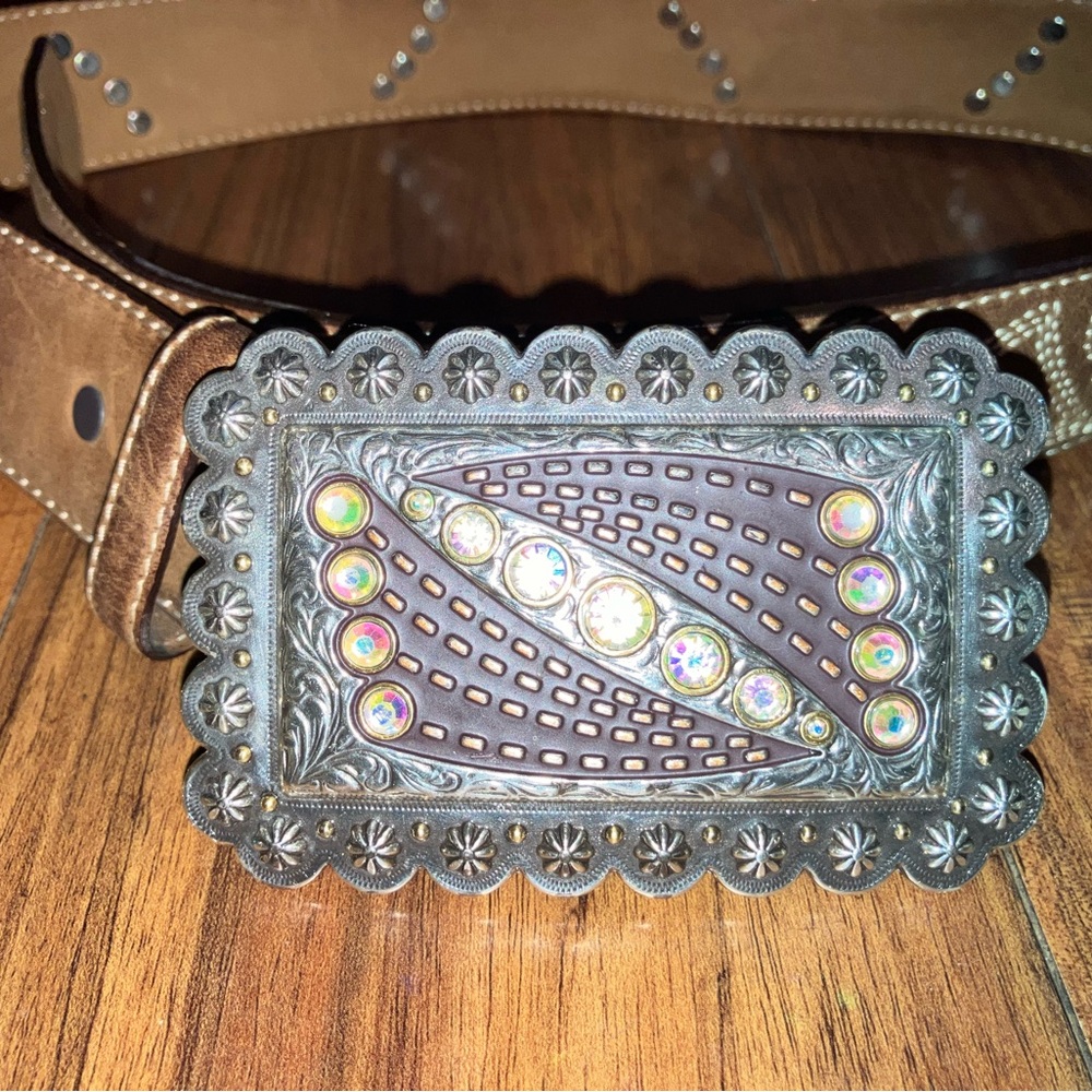 Tony Lama Brown Belt with Silver Buckle